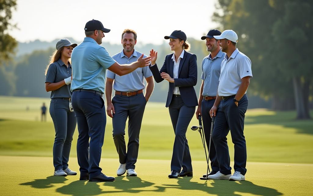 Équipe d'entreprise en team-building golf