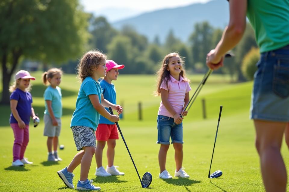 Clinic golf famille avec enfants apprenant