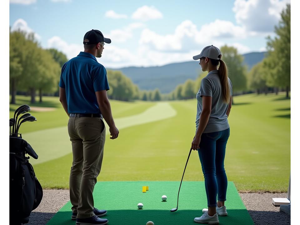 Instructeur PGA donnant un cours sur le practice